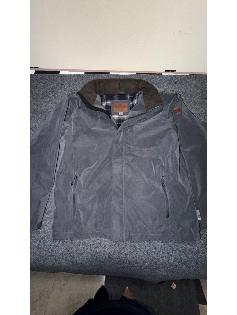 Rugged Elements Men’s Large Gray Outdoor Jacket Plaid Lined Faux Suede Collar